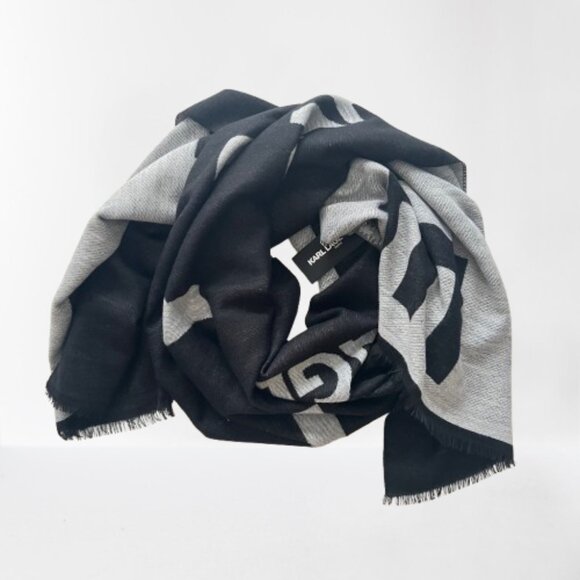 NEW Karl Lagerfeld C'est La Vie Logo Fringed Scarf- Oversized- Unisex - Picture 6 of 14